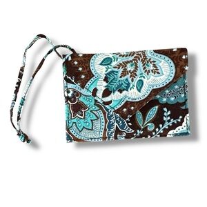 Vera Bradley ID Holder Coin Purse Womens Quilted Zippered Java Blue Wristlet